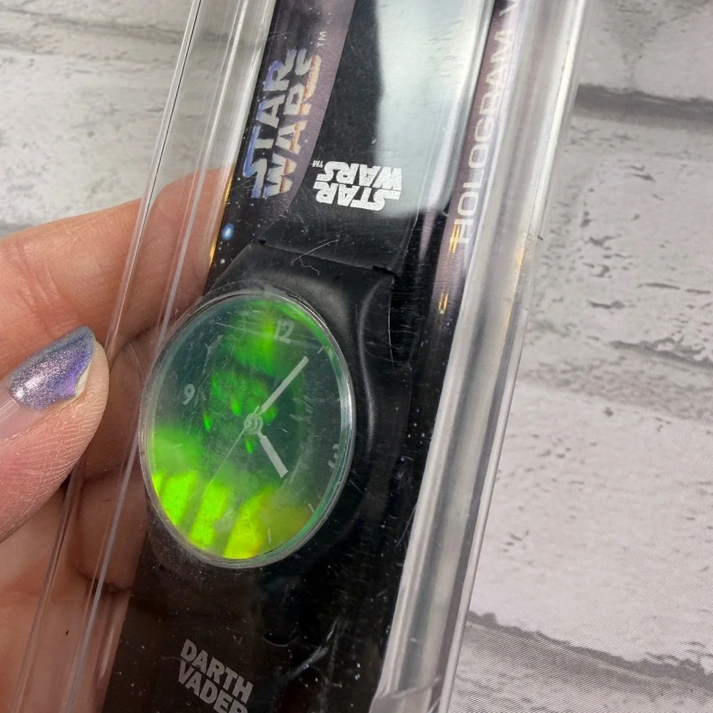 Vintage 90s Star Wars Hologram Watch OS Black Darth Vader 1995 Needs Battery NIB